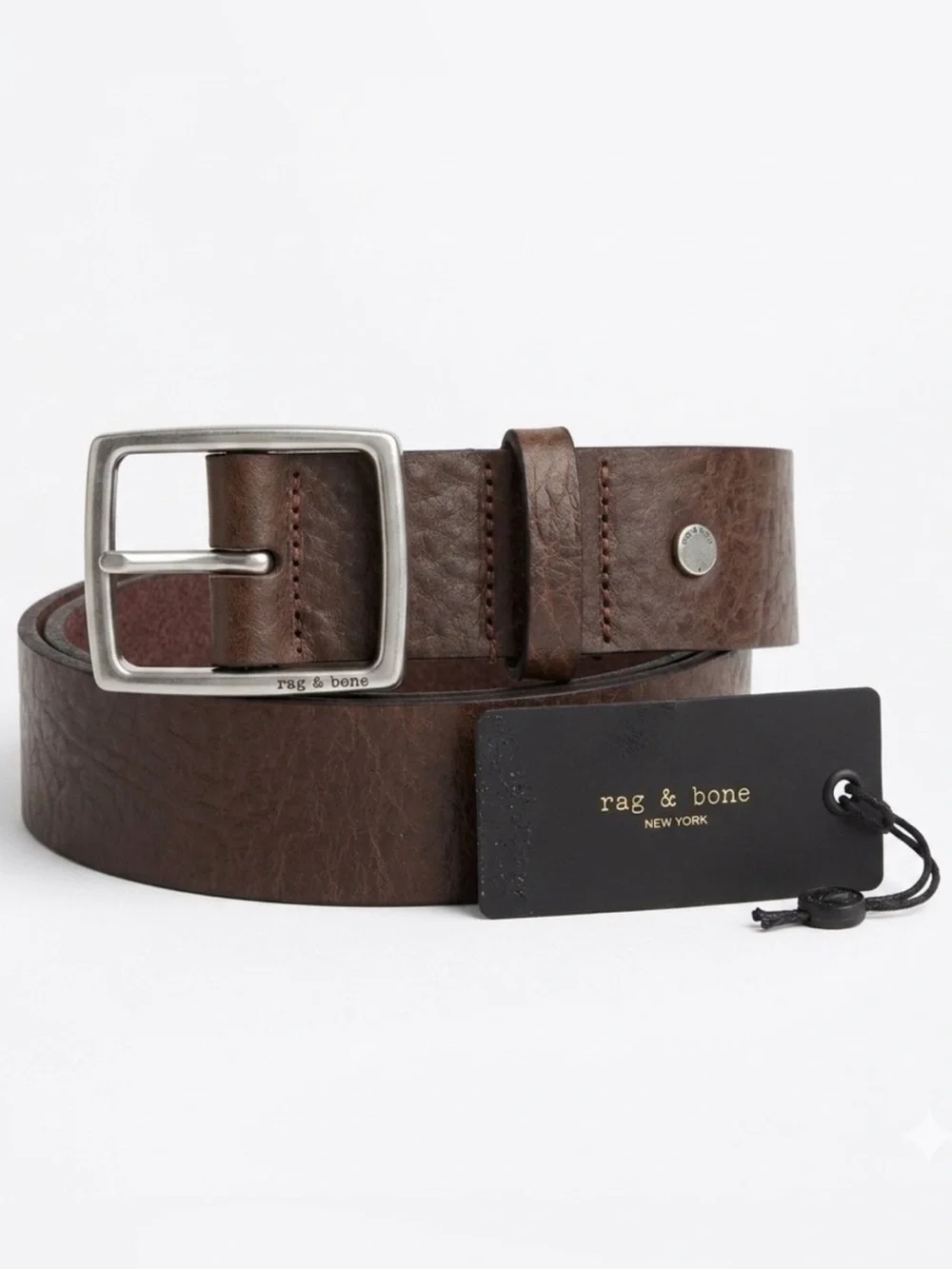 Rag & Bone Unisex Rugged Leather Belt Espresso Dark Brown Size 38 NWT New